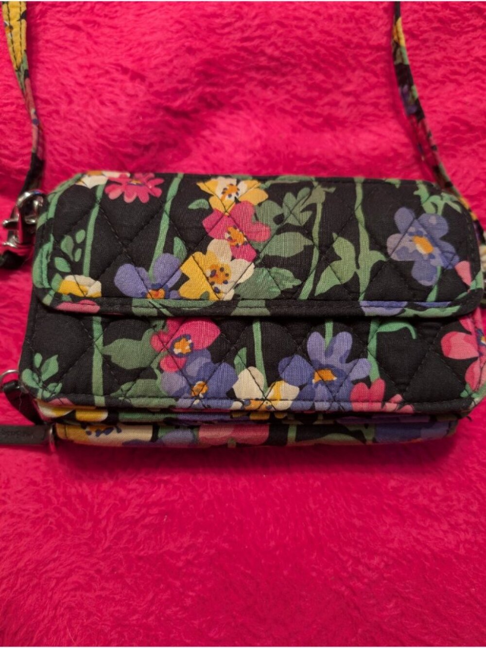 Vera Bradley Perennials Noir Cotton RFID All in One Crossbody Bag Wallet Purse - Picture 2 of 9
